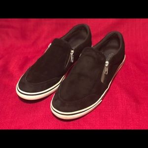 Ralph Lauren Jeorgia Black Suede Zip Up Loafers
